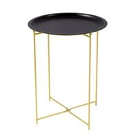 Stolik kawowy okrągły, z tacą z czarnym blatem 37 cm i złotymi nogami TAB161