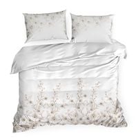 Pościel 140x200 + 70x80 biało‑beżowy wzór kwiatowy Spring satyna