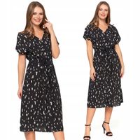 Sukienka Damska Midi Wiskozowa Wzorzysta Elegancka na Lato CZARNA MORAJ XXL