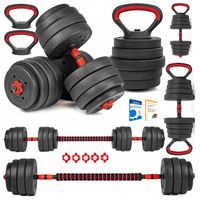 HANTLE regulowane 2x20KG sztanga KETTLEBELL zestaw HANTLI 6w1 GRYFY uchwyty