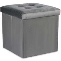 Pufa składana L z guzikami - 38x38x38cm aksamit szara