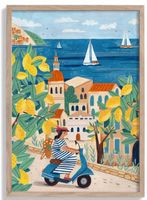 Plakat podróżniczy przedstawiający kobietę na wybrzeżu Amalfi 70x50cm