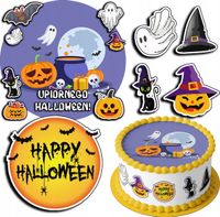 ZESTAW OPŁATEK NA TORT 20CM + 17 POSTACI - HALLOWEEN + IMIĘ 15CM 18 CM