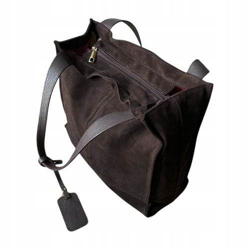 Czekoladowa zamszowa torebka shopper brązowa ZAMSZ NATURALNY Vera Pelle na Arena.pl