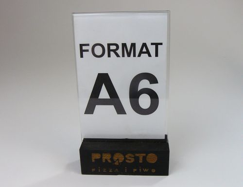 stojak na menu ulotkę plexi + drewniana podstawka z grawerem A6 10 szt na Arena.pl