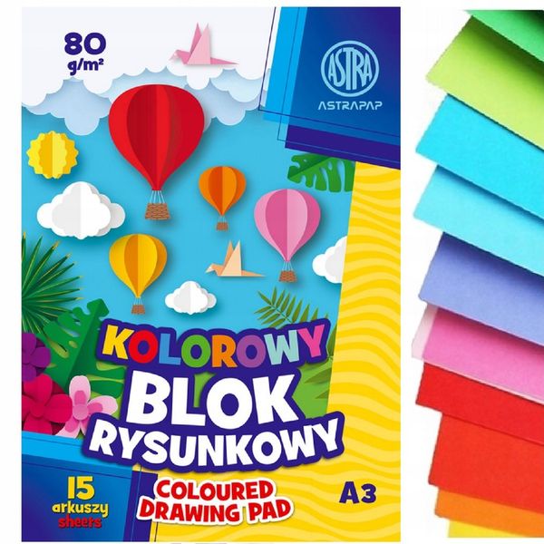 ASTRA ZESTAW BLOKÓW RYSUNKOWE, TECHNICZNE, BIAŁE KOLOROWE, BLOKI A4, A3 zdjęcie 6