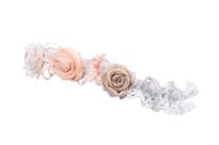 Jamiks NINIKA opaska dla dziewczynki koronka na chrzest łososiowa+woreczek 38-40