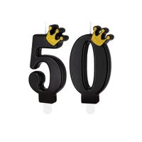 Świeczka urodzinowa czarna z koroną liczba 50