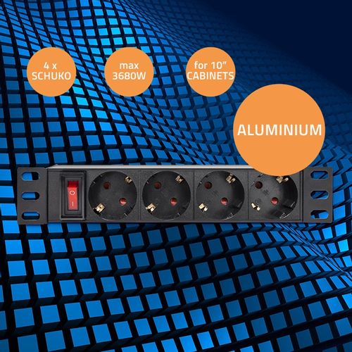 Qoltec Aluminiowa Listwa zasilająca  PDU do  RACK 10'' 1U 16A 4xSCHUKO na Arena.pl
