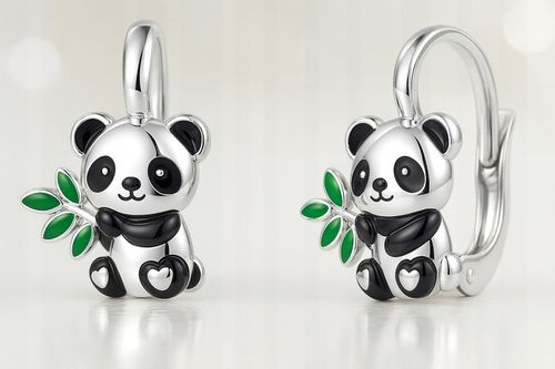 Srebrne kolczyki dla dziewczynki panda srebro próba 925 angielskie na Arena.pl