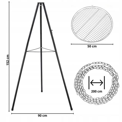 GRILL TRÓJNÓG NA OGNISKO OGRODOWY Z RUSZTEM DO PALENISK 60 CM WYSOKOŚĆ na Arena.pl