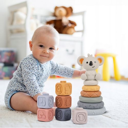 Klocki Sensoryczne Miękkie Gumowe Kreatywne Gryzaki Zestaw Wieża dla Dzieci na Arena.pl