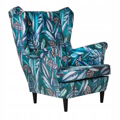 Fotel uszak ARI PRINT skandynawski  liście pióra zielone na Arena.pl