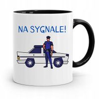 Kubek Czarny Dla Policjanta Policjantki Na Sygnale Z Nadrukiem Ze Zdjęciem