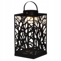 LAMPION METALOWY LED AŻUROWY 38 cm SOLARNY CZARNY Z UCHWYTEM