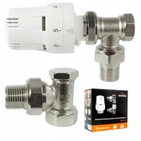 ZESTAW TERMOSTATYCZNY KĄTOWY Z NASTAWĄ WSTĘPNĄ ZAWÓR ZASILAJĄCY