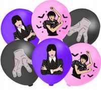 ZESTAW BALONÓW Z NADRUKIEM Addams Wednesday DEKORACJA URODZINOWA NA IMPREZE