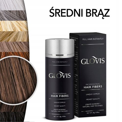 Włókna GLOVIS 28g Średni Brąz Med Brown Mikrowłókna do Włosów Zagęszczenie na Arena.pl