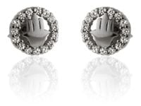 Delikatne rodowane srebrne kolczyki kółka circle dłoń fatimy białe cyrkonie srebro 925 K2791