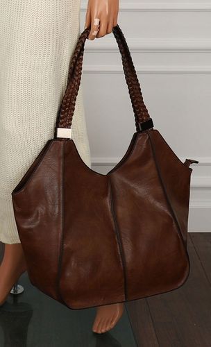 Torebka Damska na Ramię Włoskiej Marki Torba Miejska Shopper L16730 Brązowa na Arena.pl