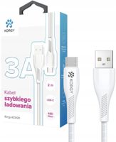 Kabel USB-A - USB-C Korgy ACW20 2m Szybkie Ładowanie Nylonowy Oplot Biały