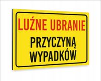 Tabliczka znak informacyjny dibond 20X15 LUŹNE UBRANIE PRZYCZYNĄ WYPADKÓW