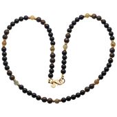 Naszyjnik męski - czarny turmalin, bronzyt, zielony granat i srebro