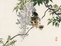 Plakat 100x75cm Sparrow on a Branch, Kōno Bairei Japoński Vintage do Salonu