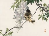 Plakat 100x75cm Sparrow on a Branch, Kōno Bairei Japoński Vintage do Salonu