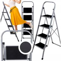 DRABINKA DRABINA METALOWA SKŁADANA DOMOWA 4 STOPNIOWA PODEST SZARA 150 KG