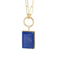 Naszyjnik srebrny złocony z Lapisem Lazuli w kształcie prostokąta