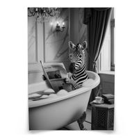 PLAKAT DO ŁAZIENKI WC ZEBRA Z GAZETĄ W WANNIE ABSTRAKCJA 50cm x 70cm