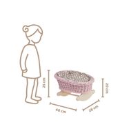 BUJANE różowe ŁÓŻECZKO KOŁYSKA Z WIKLINY DLA LALEK Z POŚCIELĄ 46X28 H 20/25 CM