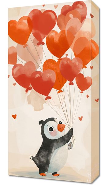 Obraz 30x60cm Pingwinek z Balonami zdjęcie 1