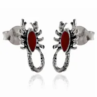 OKSYDOWANE SREBRNE KOLCZYKI WKRĘTKI SKORPION CZERWONA MASA JUBILERSKA