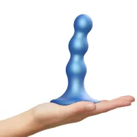 strap-on-me balls plug metallic blue s - silikonowy, przyssawka, 12,5 cm