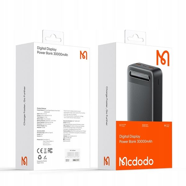 MCDODO POWERBANK 30000MAH Z WYŚWIETLACZEM 2X USB USB-C 2A 10W + KABEL USB-C zdjęcie 6