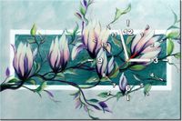 60CM 40CM ZEGAR OBRAZ SŁODYCZ MAGNOLII JASNEJ ZIELENI DRUK PŁÓTNO RAMA