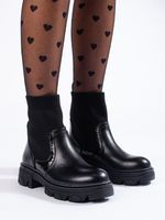 Botki damskie  z elastyczną cholewką czarne Rozmiar: - 37