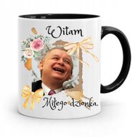 Kubek Czarny Śmieszny Pis Jarosław Kaczyński Z Nadrukiem Ze Zdjęciem