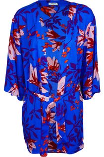 Pieces Niebieskie Kimono Narzutka w Kwiaty z Paskiem - 34 / XS