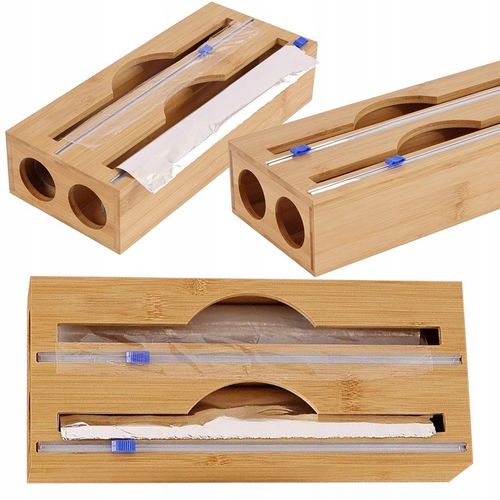 DOZOWNIK BAMBUSOWY DO FOLII SPOŻYWCZEJ Z OBCINACZEM KUCHENNY DWUKOMOROWY na Arena.pl