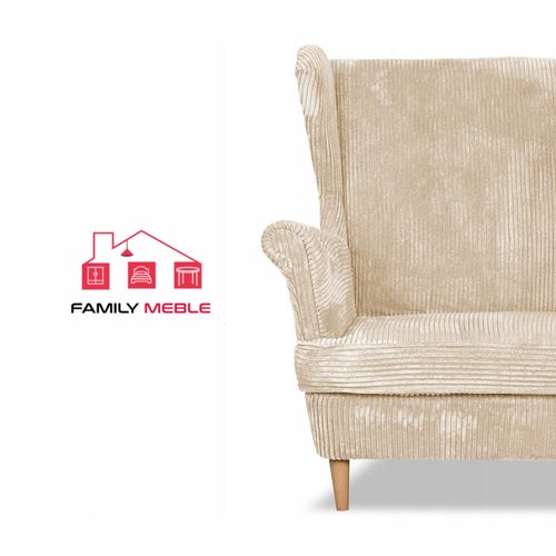 Zestaw wypoczynkowy uszak Bonito sofa fotele pufy  beż sztruks na Arena.pl