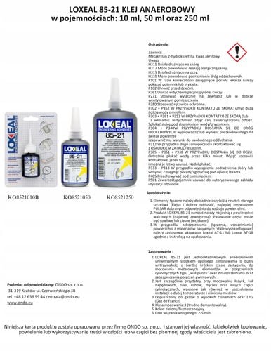 KLEJ DO ŁOŻYSK PIAST TULEI LOXEAL 85-21 MAKSYMALNA SIŁA MOCOWANIA 250 ml na Arena.pl