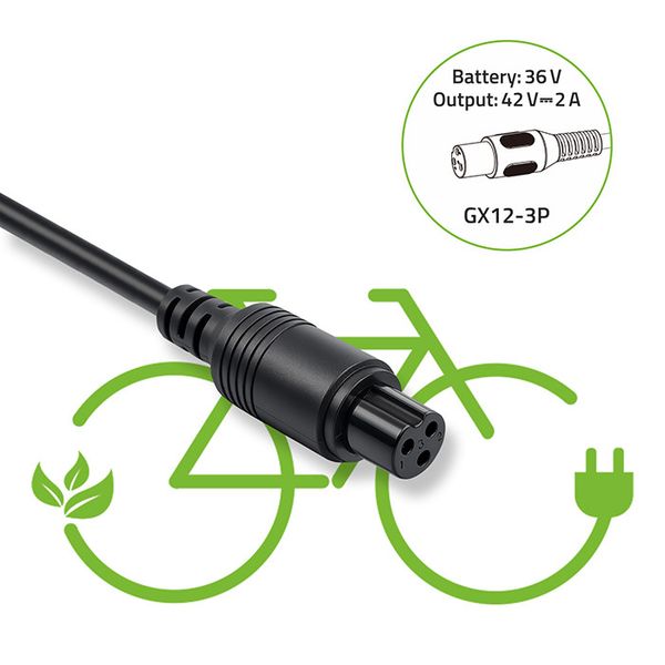 Qoltec Ładowarka e-bike 36/42V 2A GX12-3P + kabel zdjęcie 7