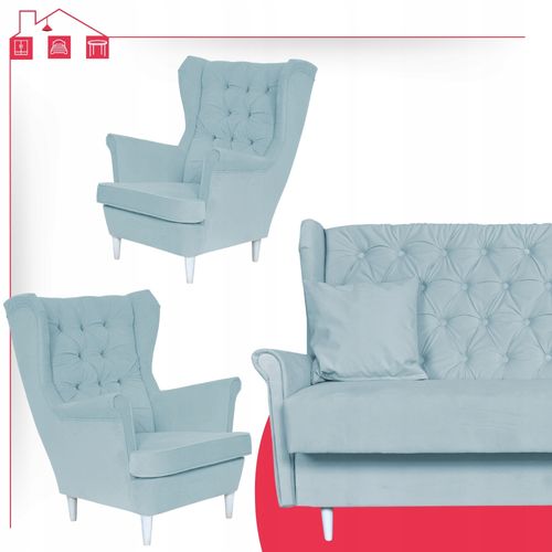 Zestaw wypoczynkowy komplet wersalka 2 fotele Gaja NIEBIESKI Family Meble na Arena.pl