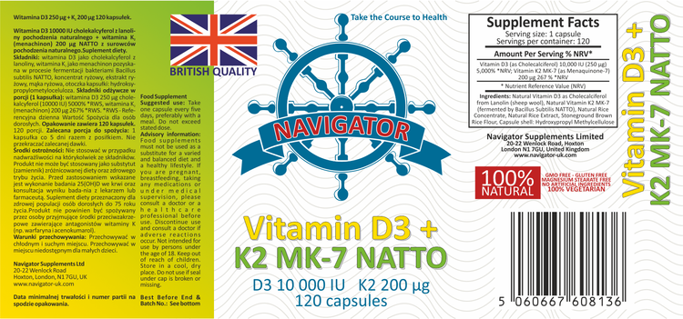 NAVIGATOR Witamina D3 10 000 IU + Witamina K2 MK-7 200micg 120 kaps. zdjęcie 5