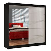 Szafa przesuwna Basti III z lustrem 200cm - garderoba- CZARNY/BIAŁY