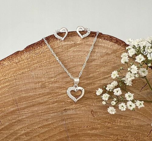 Srebrny komplet damski 925 serca i cyrkonie wyjątkowy prezent dla kobiety na Arena.pl