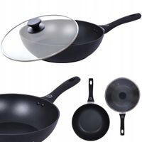 2 x Duża PATELNIA WOK Z POKRYWKĄ głęboka patelnia INDUKCJA 28cm NIEPRZYWIER
